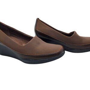 Womens Clarks Portrait Helen Fabric Uppers 2.75" Wedge Heels Loafers